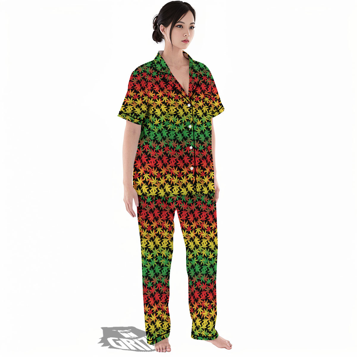 Reggae Hemp Leaves Print Pattern Women's Pajamas Set-grizzshop