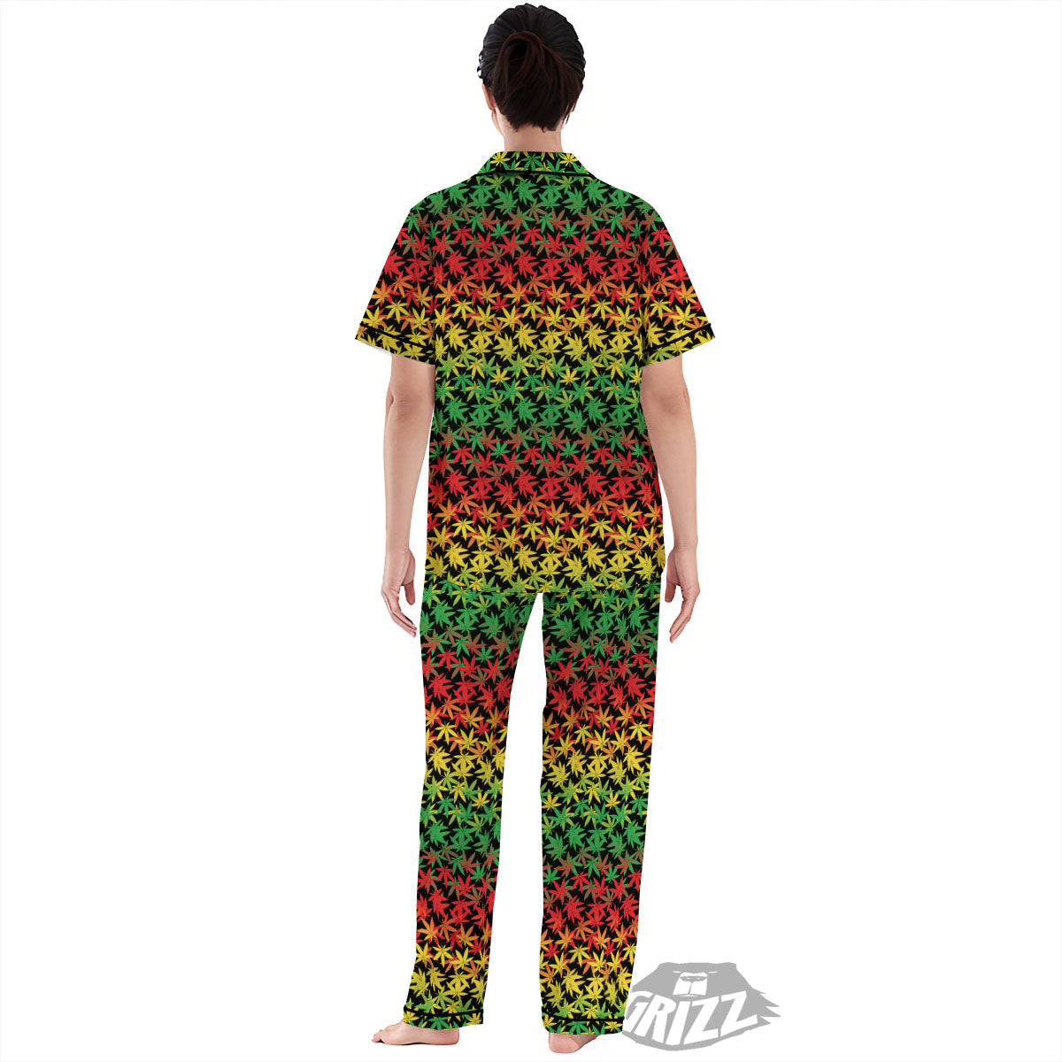 Reggae Hemp Leaves Print Pattern Women's Pajamas Set-grizzshop