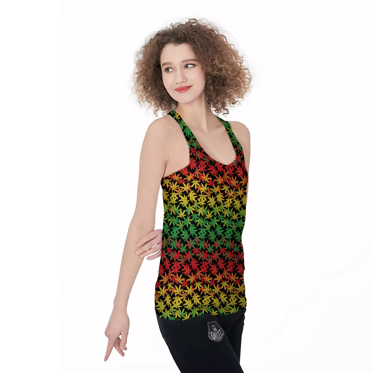 Reggae Hemp Leaves Print Pattern Women's Racerback Tank Top-grizzshop