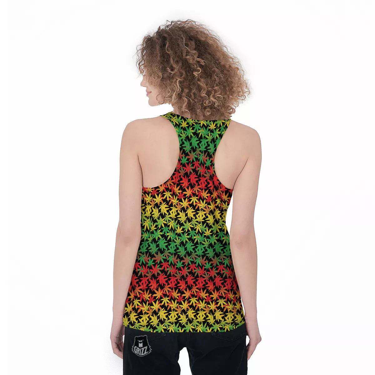 Reggae Hemp Leaves Print Pattern Women's Racerback Tank Top-grizzshop