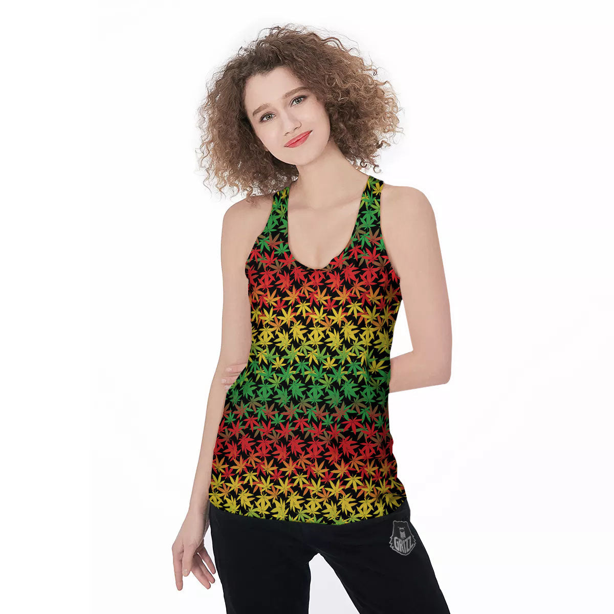 Reggae Hemp Leaves Print Pattern Women's Racerback Tank Top-grizzshop