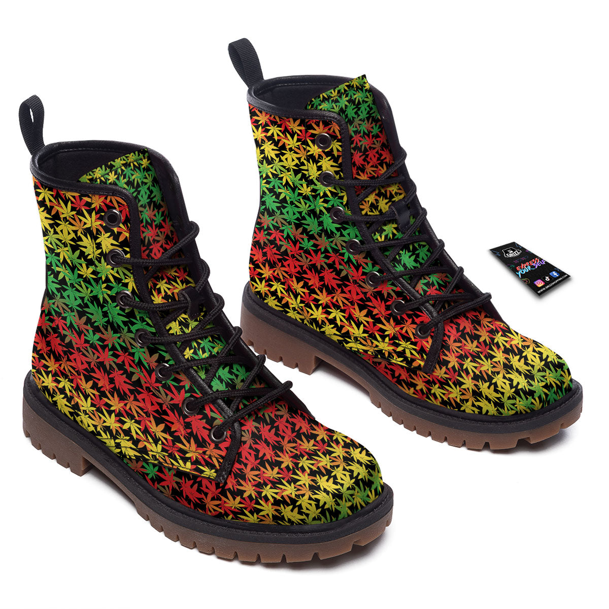 Reggae Hemp Leaves Print Pattern Work Boots-grizzshop