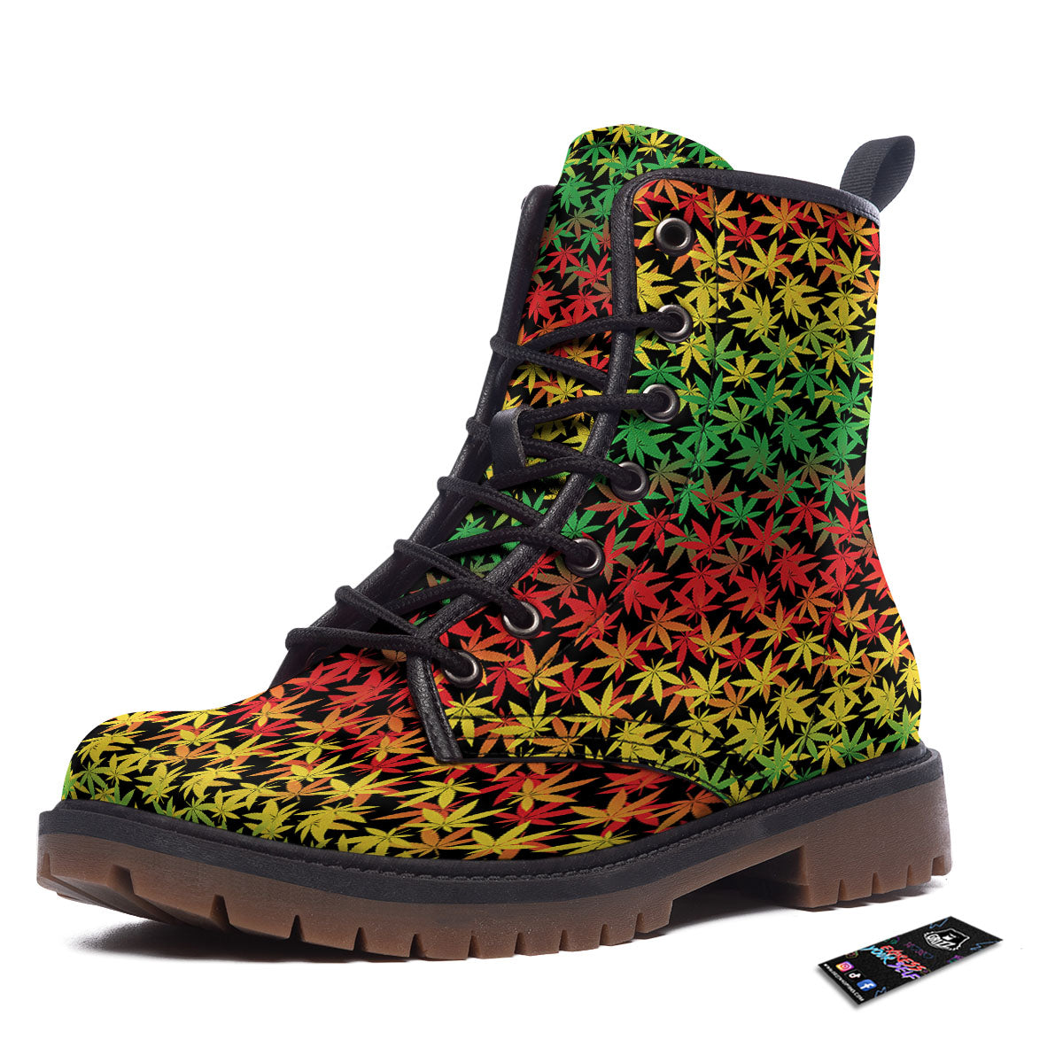 Reggae Hemp Leaves Print Pattern Work Boots-grizzshop