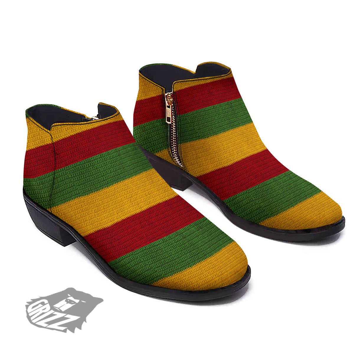 Reggae Knitted Print Pattern Ankle Boots-grizzshop