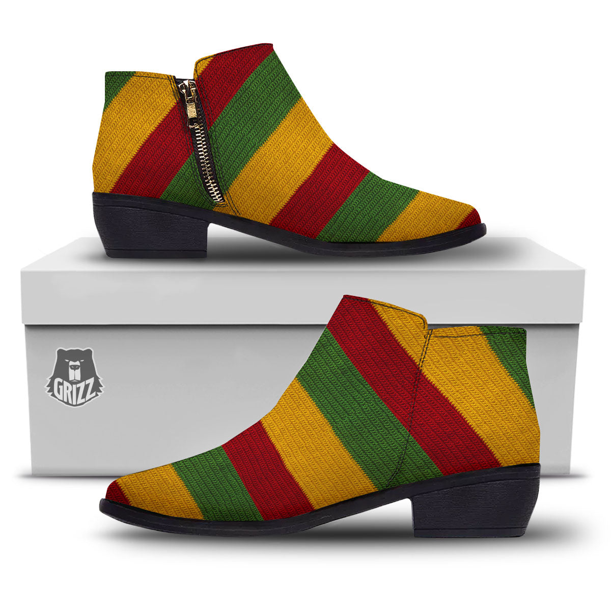 Reggae Knitted Print Pattern Ankle Boots-grizzshop