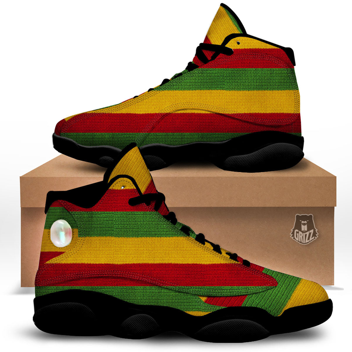 Reggae Knitted Print Pattern Black Basketball Shoes-grizzshop