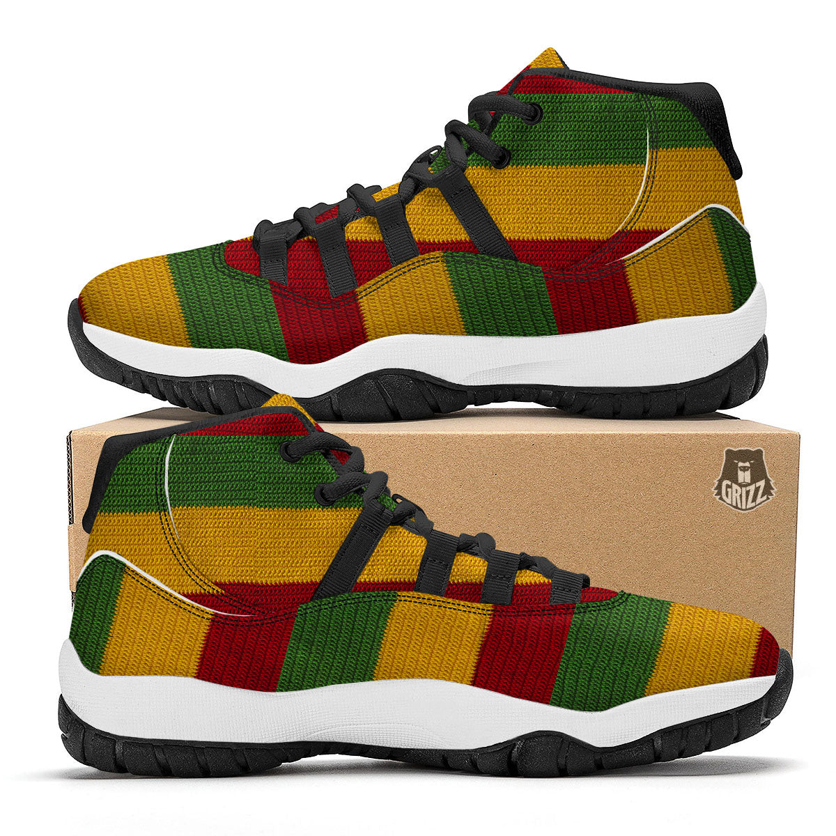 Reggae Knitted Print Pattern Black Bball Shoes-grizzshop