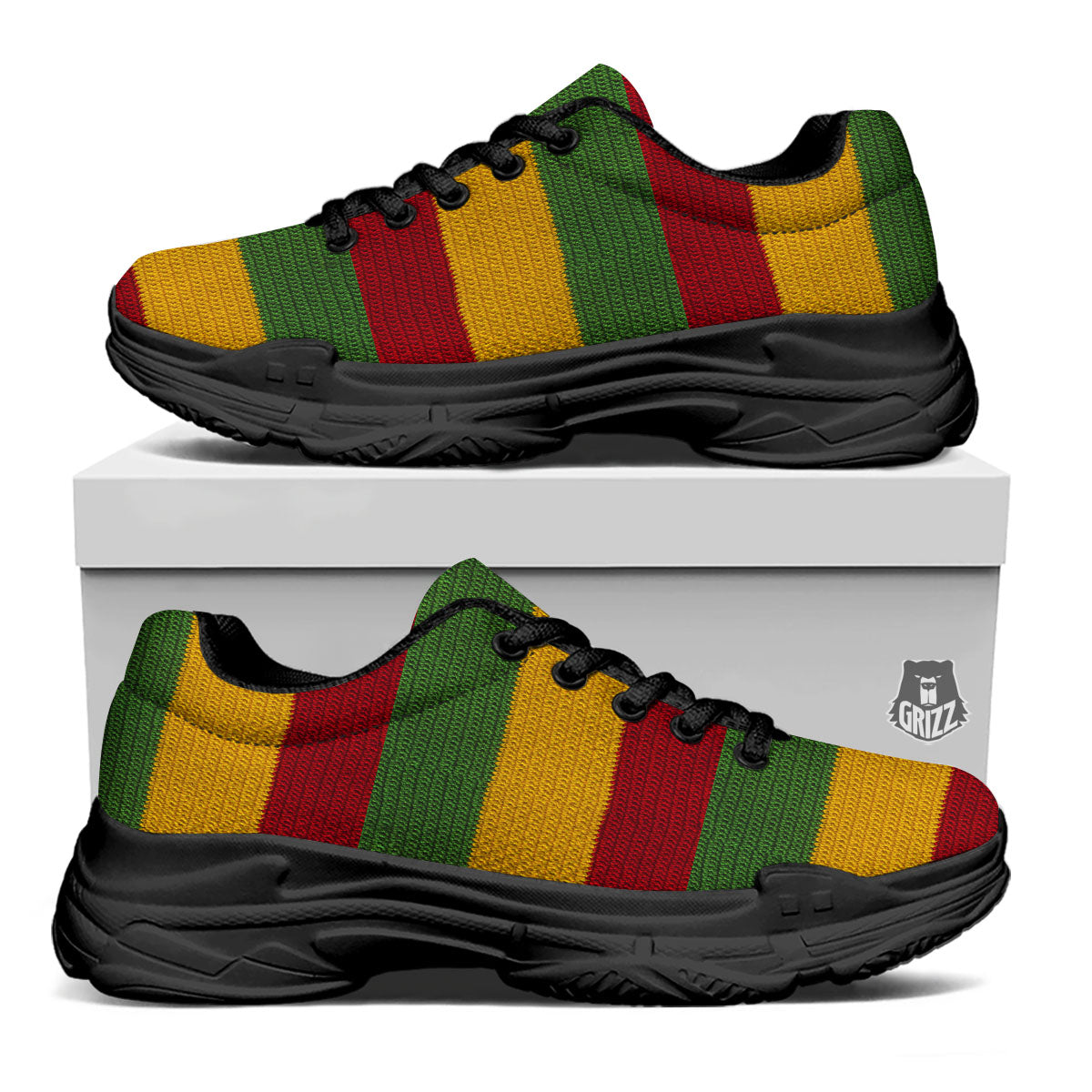 Reggae Knitted Print Pattern Black Chunky Shoes-grizzshop