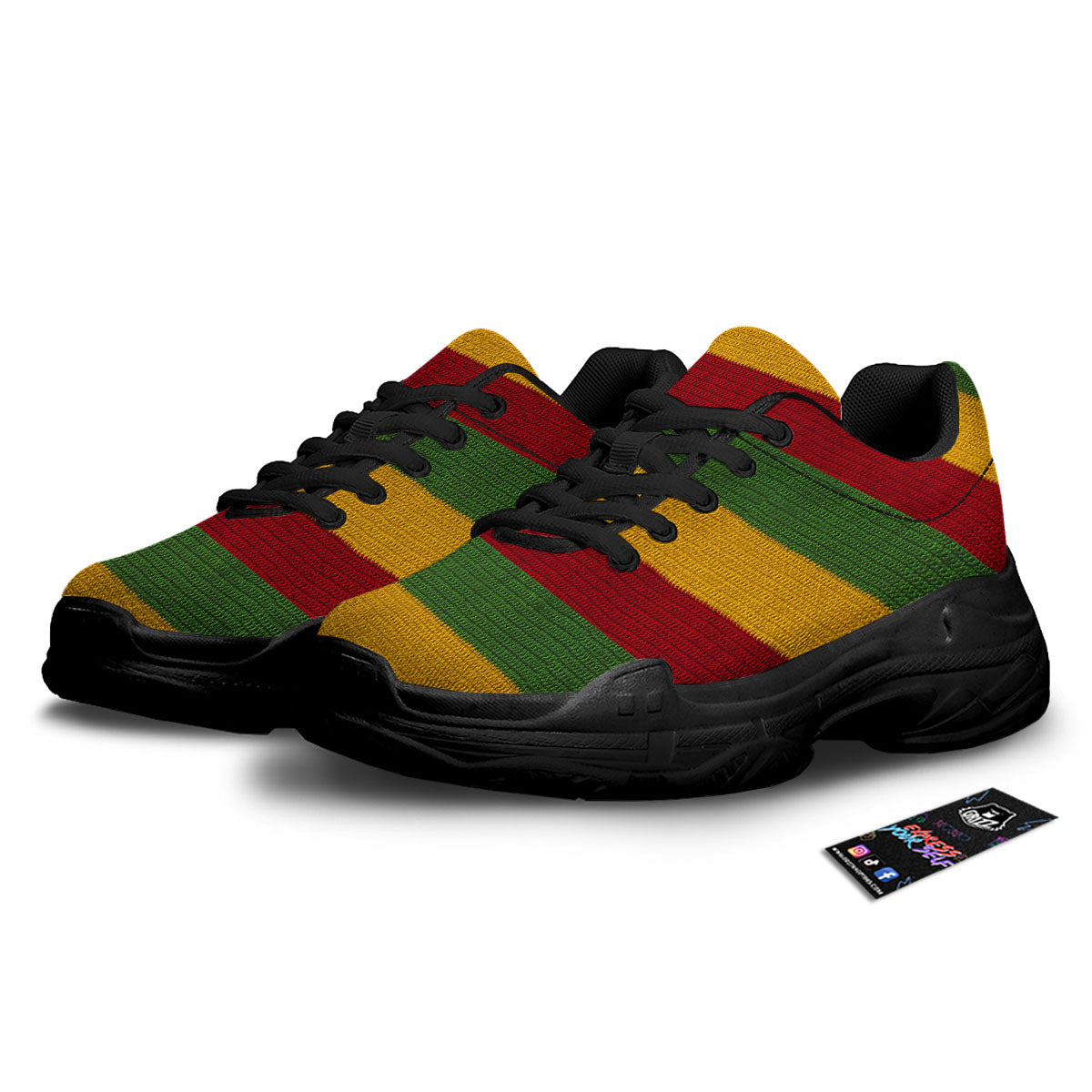 Reggae Knitted Print Pattern Black Chunky Shoes-grizzshop