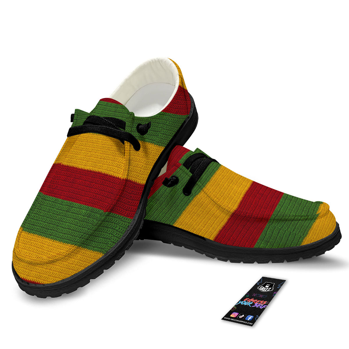 Reggae Knitted Print Pattern Black Loafers-grizzshop