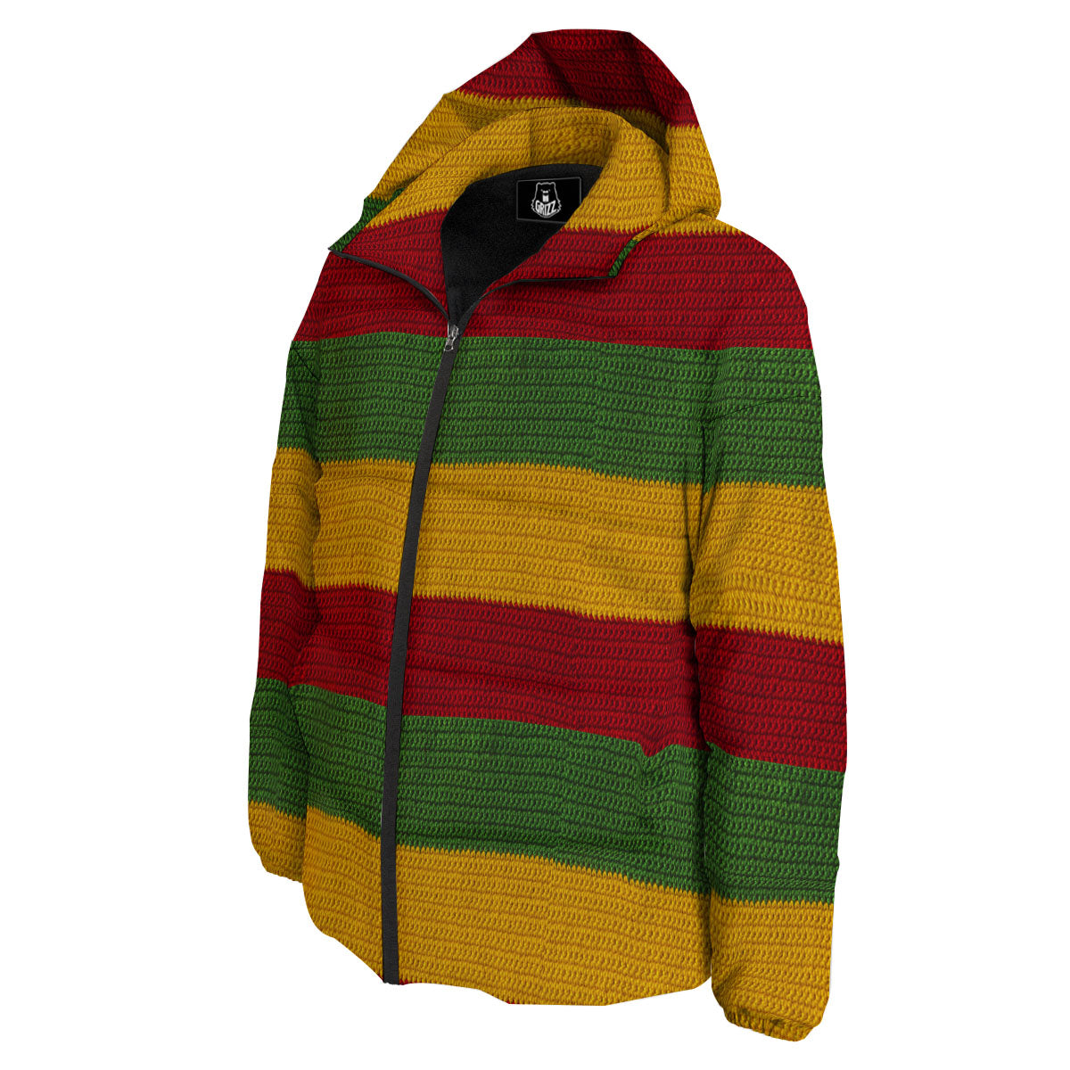 Reggae Knitted Print Pattern Down Jacket-grizzshop
