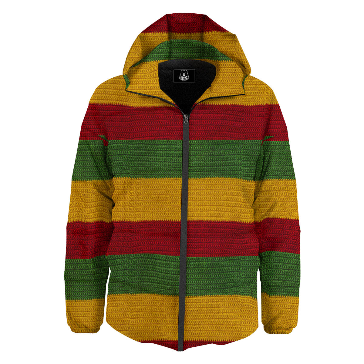 Reggae Knitted Print Pattern Down Jacket-grizzshop