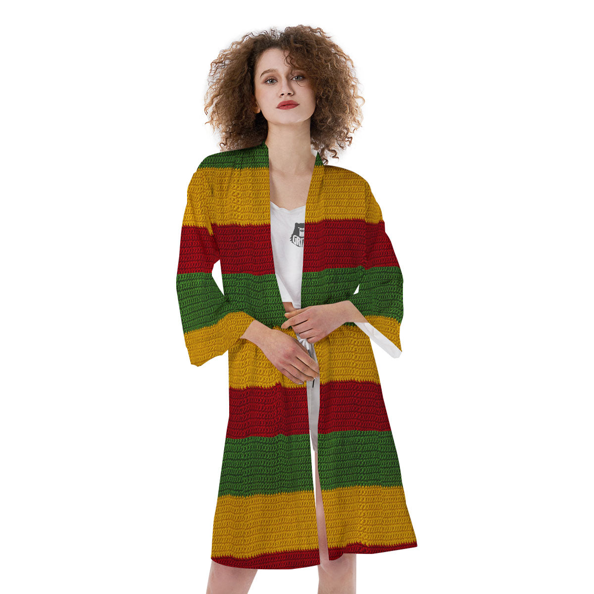 Reggae Knitted Print Pattern Kimono-grizzshop