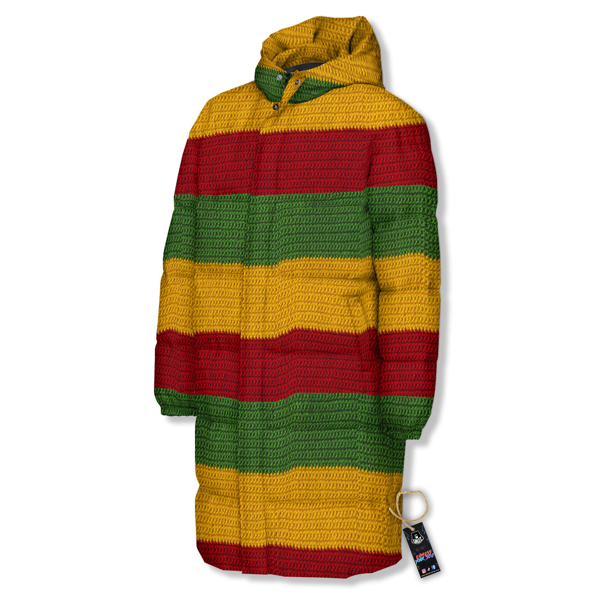Reggae Knitted Print Pattern Long Down Jacket-grizzshop