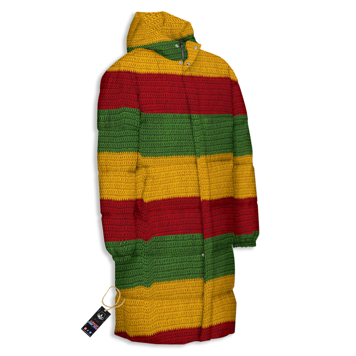 Reggae Knitted Print Pattern Long Down Jacket-grizzshop