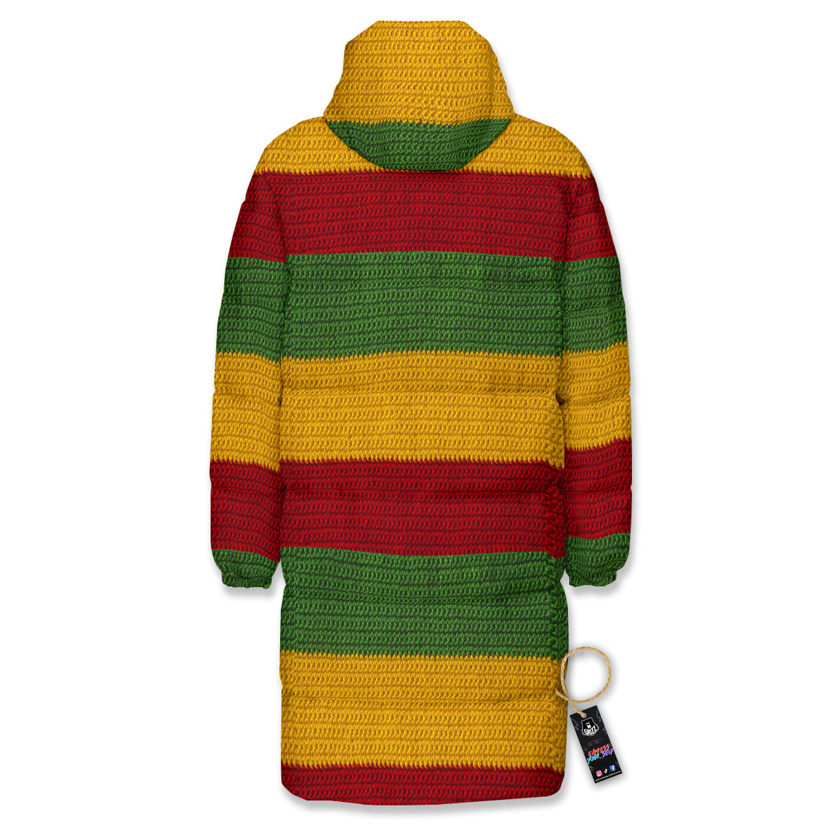 Reggae Knitted Print Pattern Long Down Jacket-grizzshop