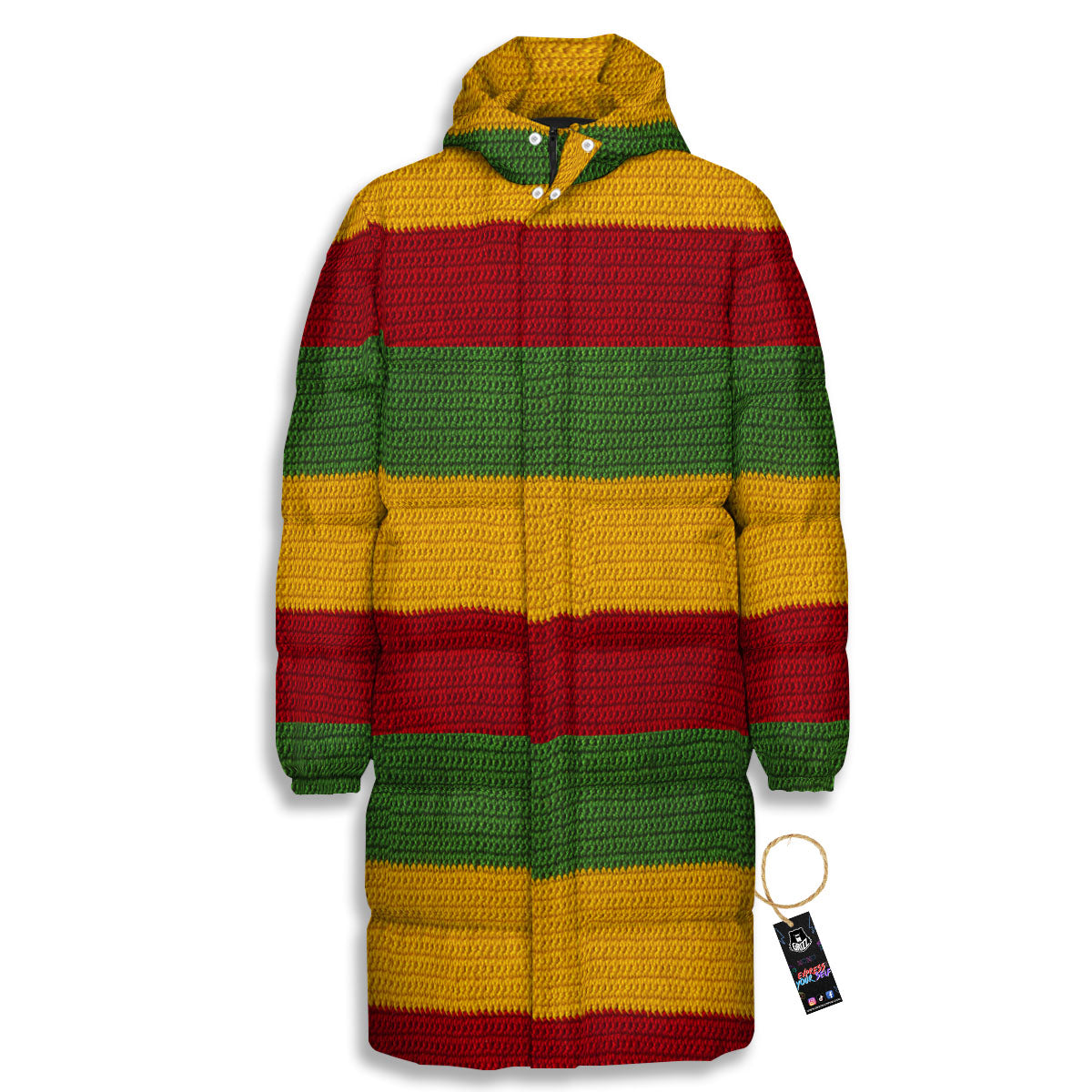 Reggae Knitted Print Pattern Long Down Jacket-grizzshop