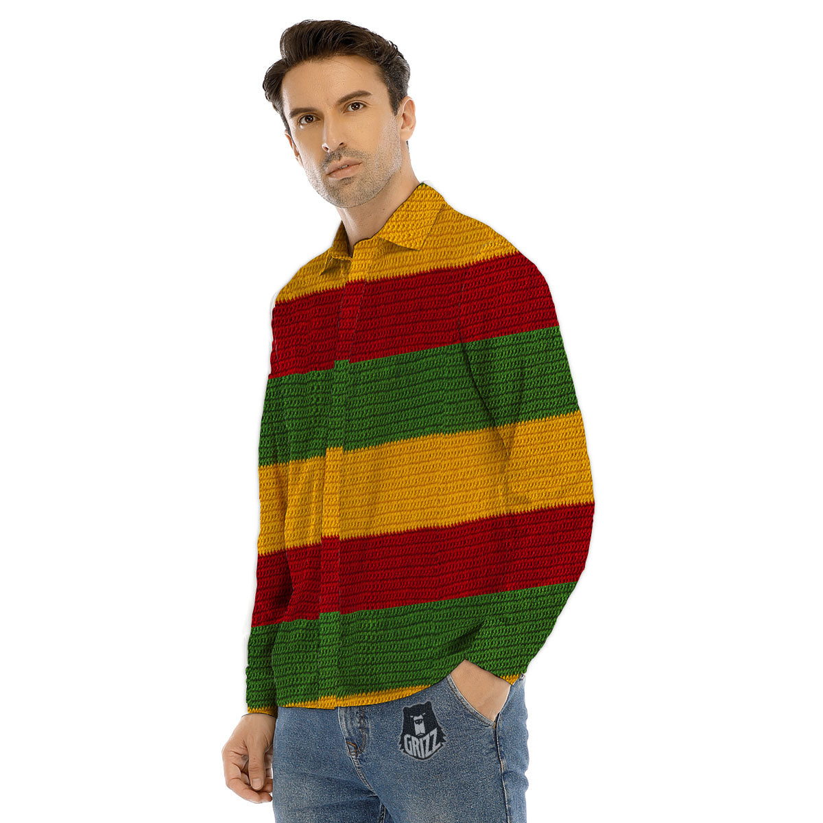 Reggae Knitted Print Pattern Men's Dress Shirts-grizzshop