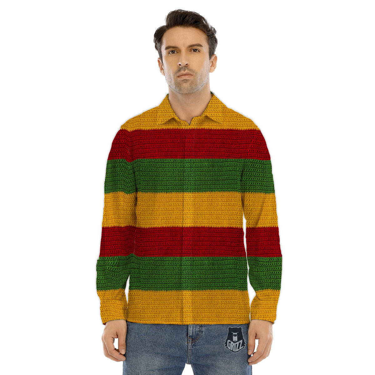 Reggae Knitted Print Pattern Men's Dress Shirts-grizzshop