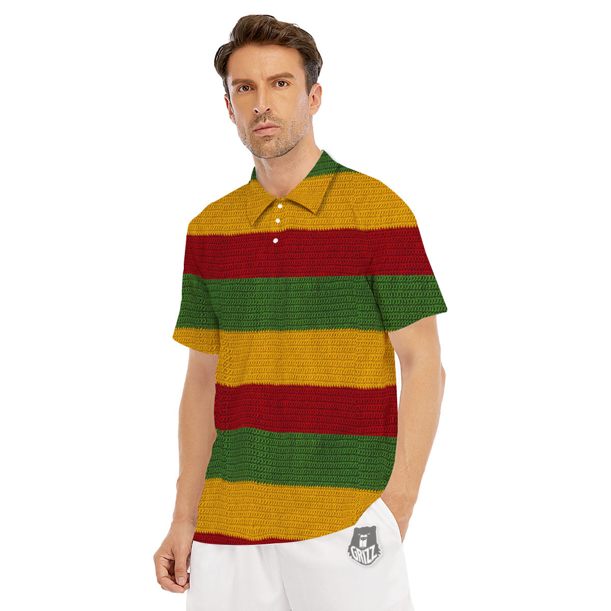 Reggae Knitted Print Pattern Men's Golf Shirts-grizzshop