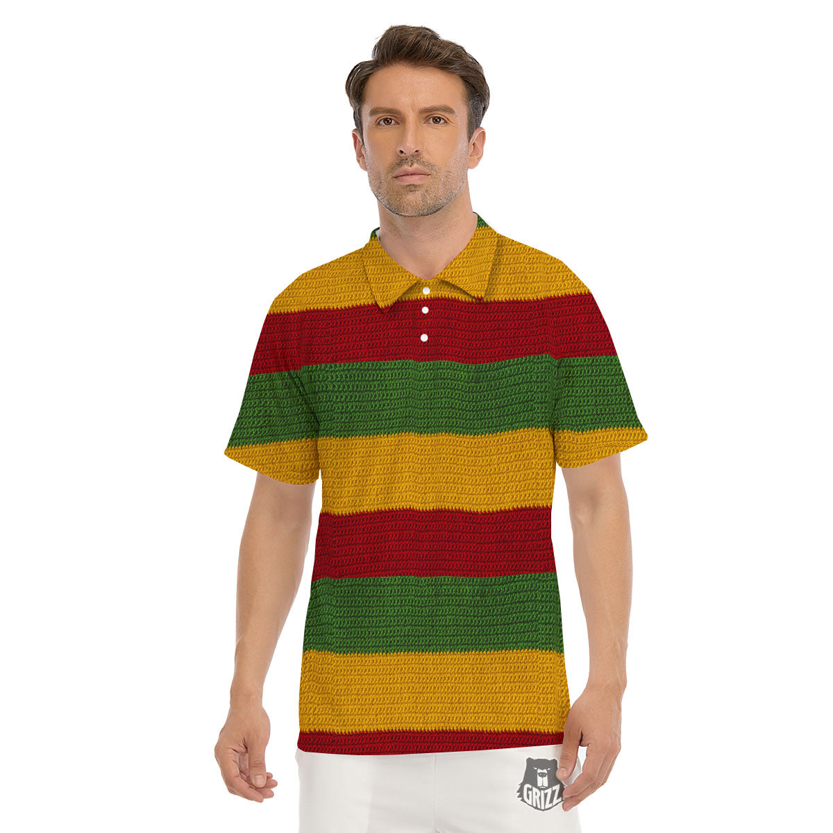 Reggae Knitted Print Pattern Men's Golf Shirts-grizzshop
