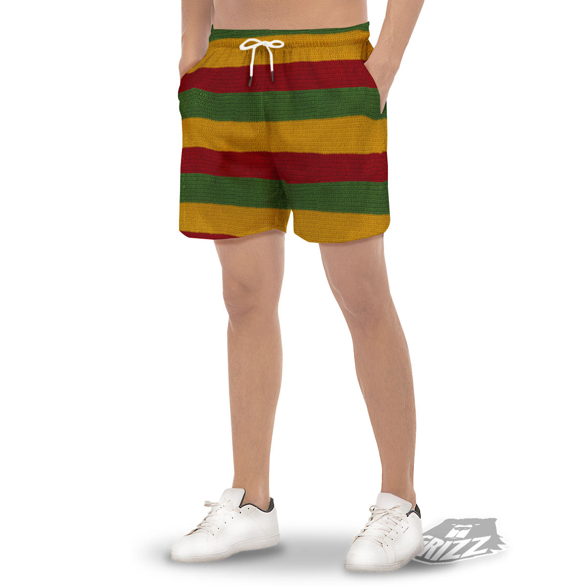 Reggae Knitted Print Pattern Men's Gym Shorts-grizzshop