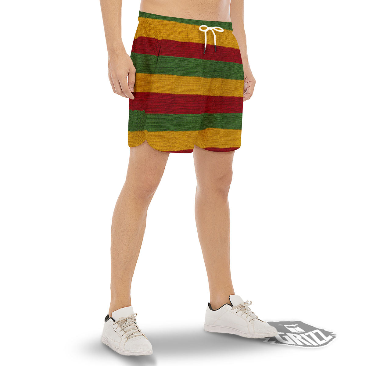 Reggae Knitted Print Pattern Men's Gym Shorts-grizzshop