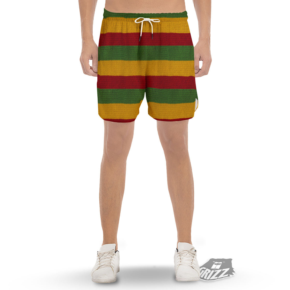 Reggae Knitted Print Pattern Men's Gym Shorts-grizzshop