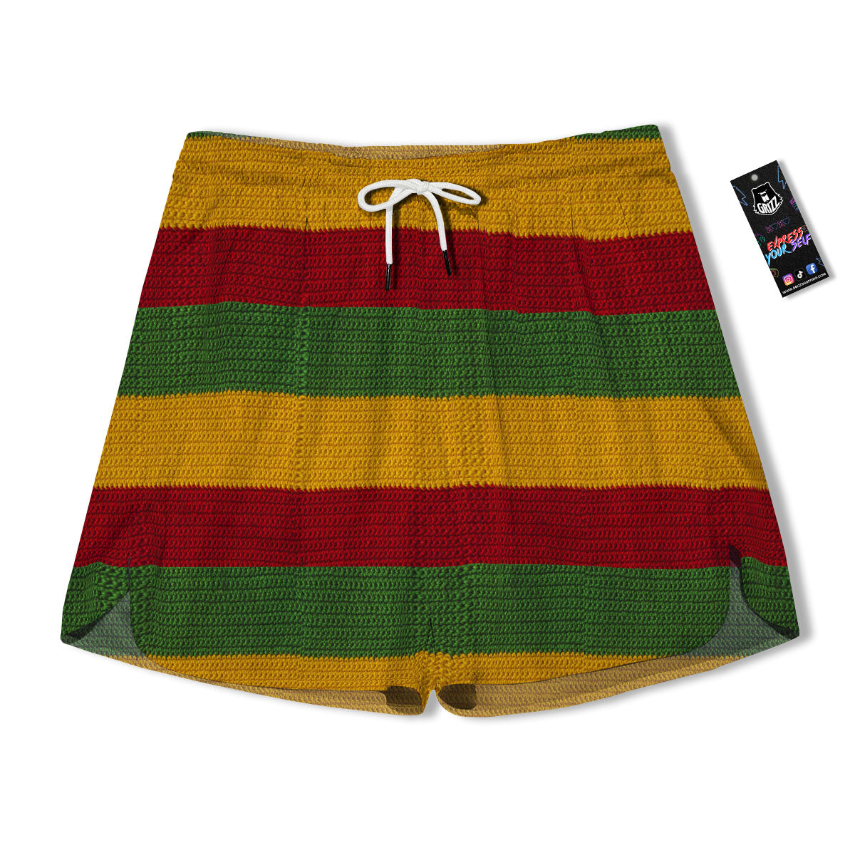Reggae Knitted Print Pattern Men's Running Shorts-grizzshop