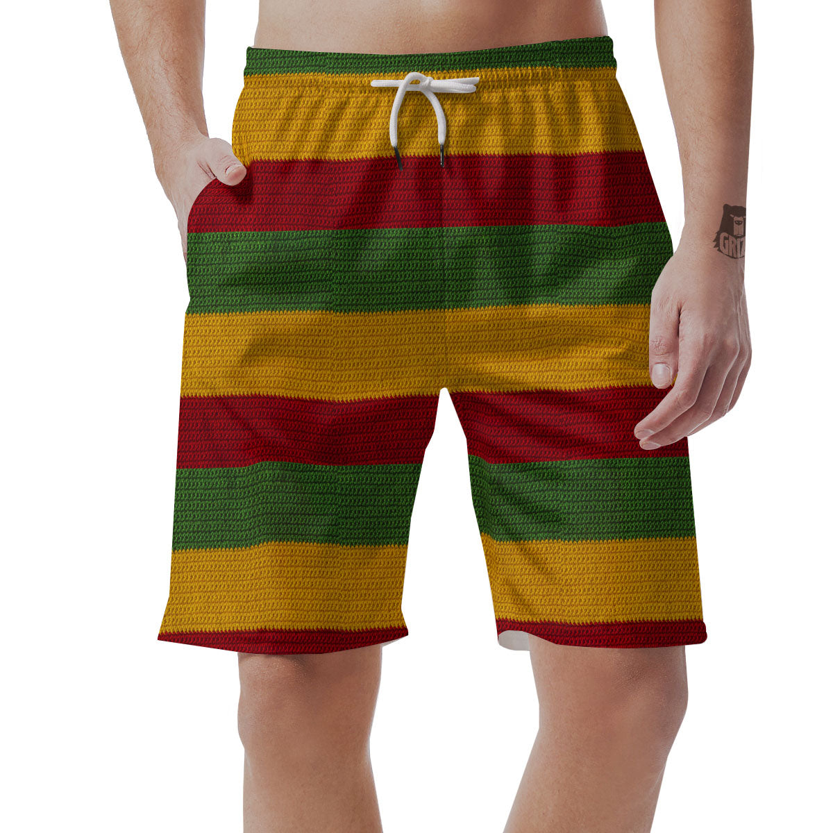 Reggae Knitted Print Pattern Men's Shorts-grizzshop