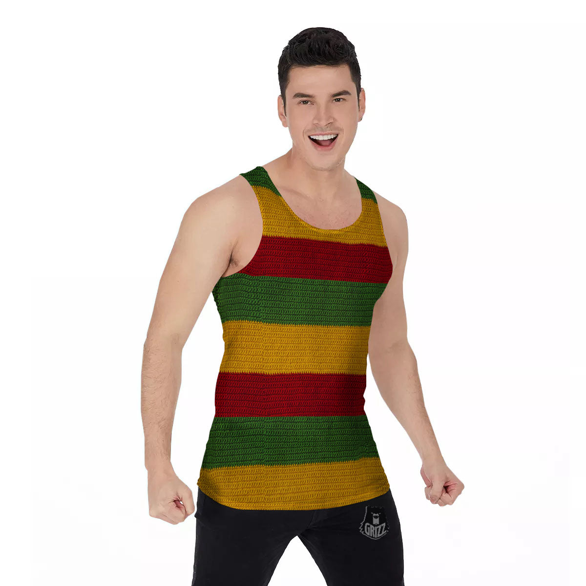 Reggae Knitted Print Pattern Men's Tank Top-grizzshop