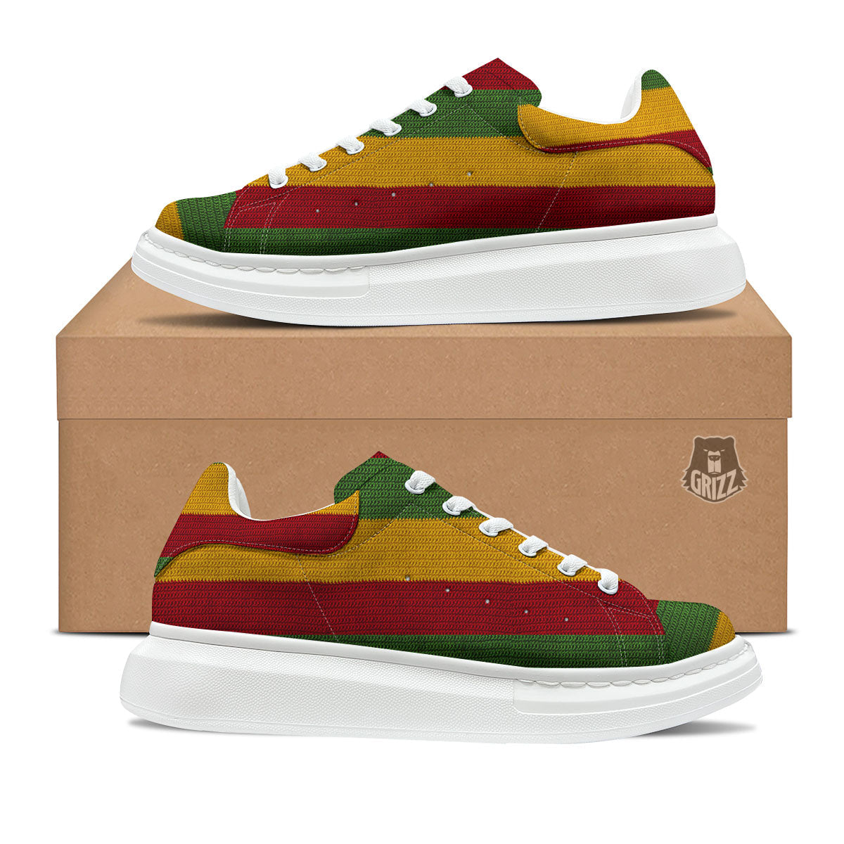 Reggae Knitted Print Pattern Platform Shoes-grizzshop