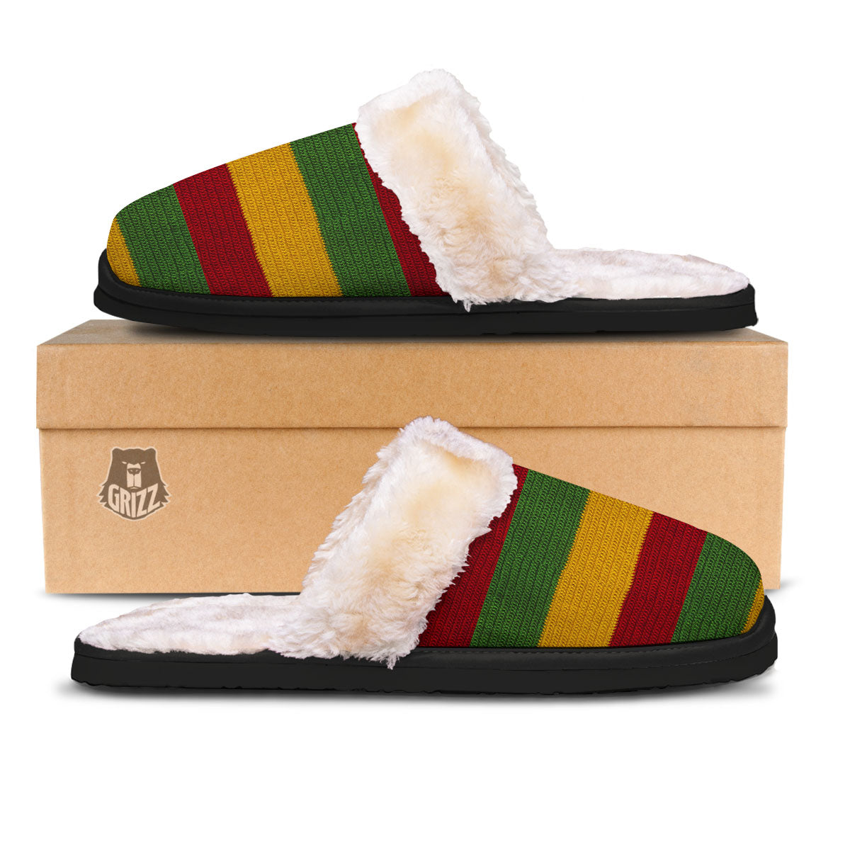 Reggae Knitted Print Pattern Slippers-grizzshop