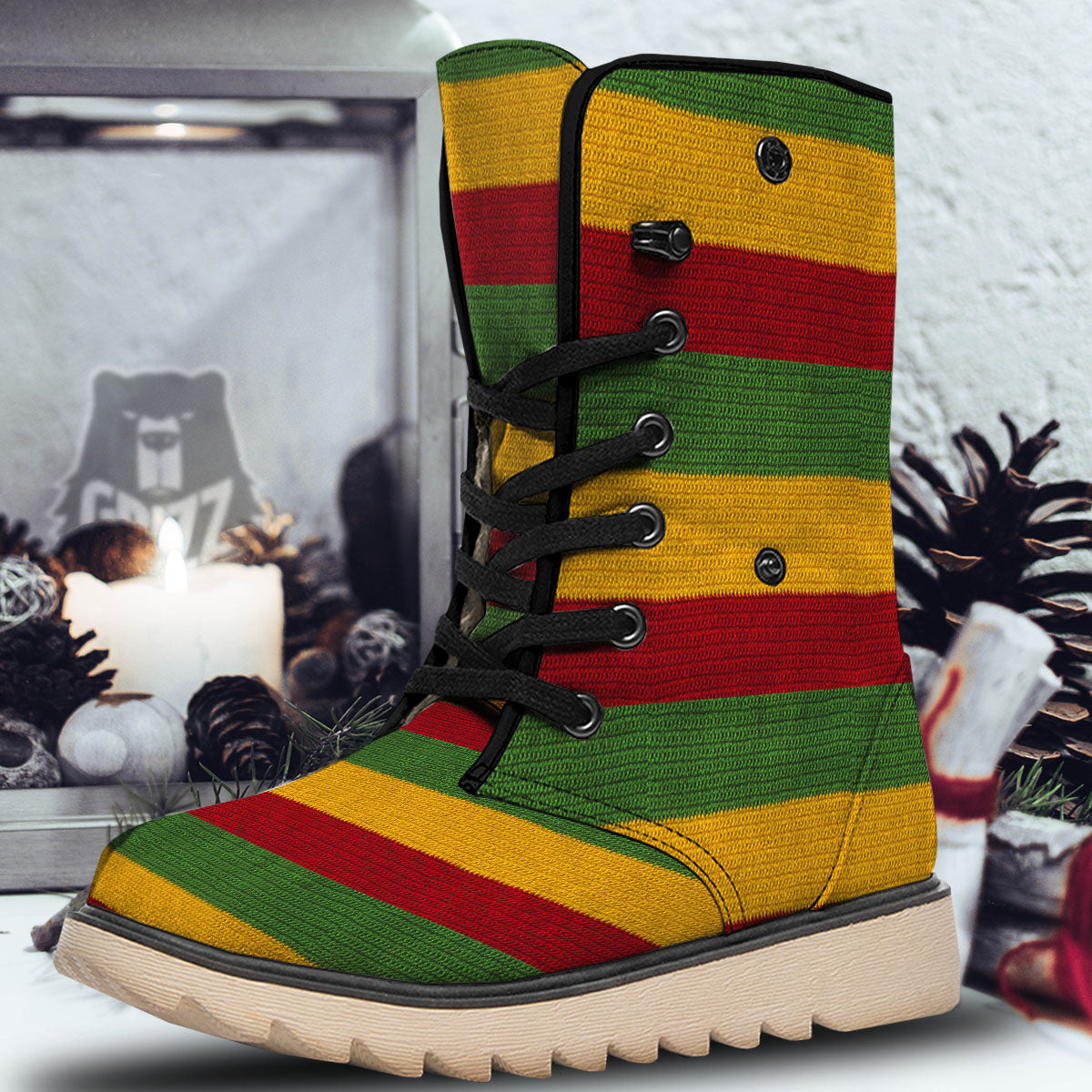 Reggae Knitted Print Pattern Snow Boots-grizzshop
