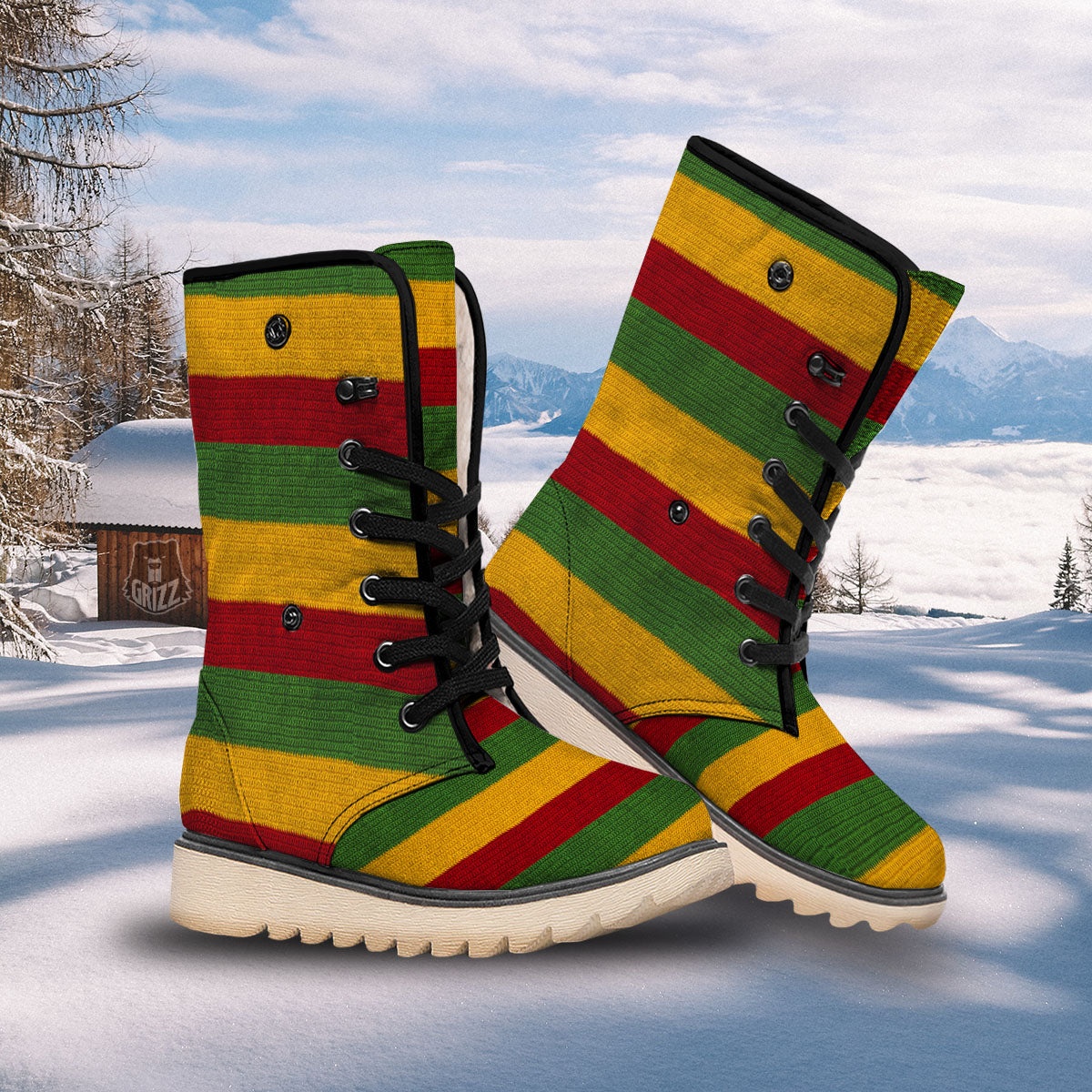 Reggae Knitted Print Pattern Snow Boots-grizzshop