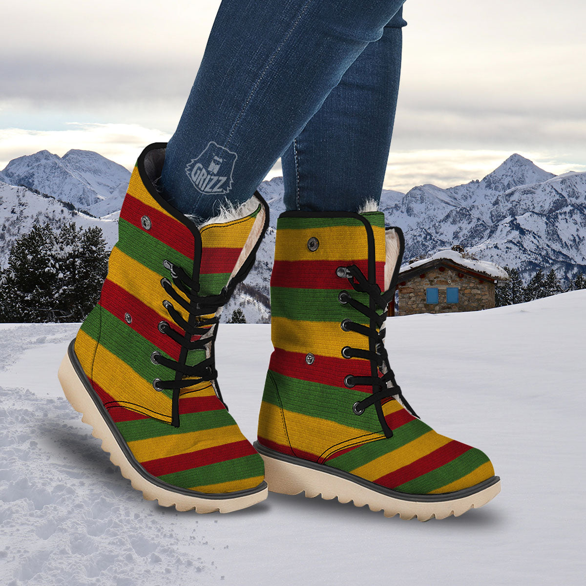 Reggae Knitted Print Pattern Snow Boots-grizzshop