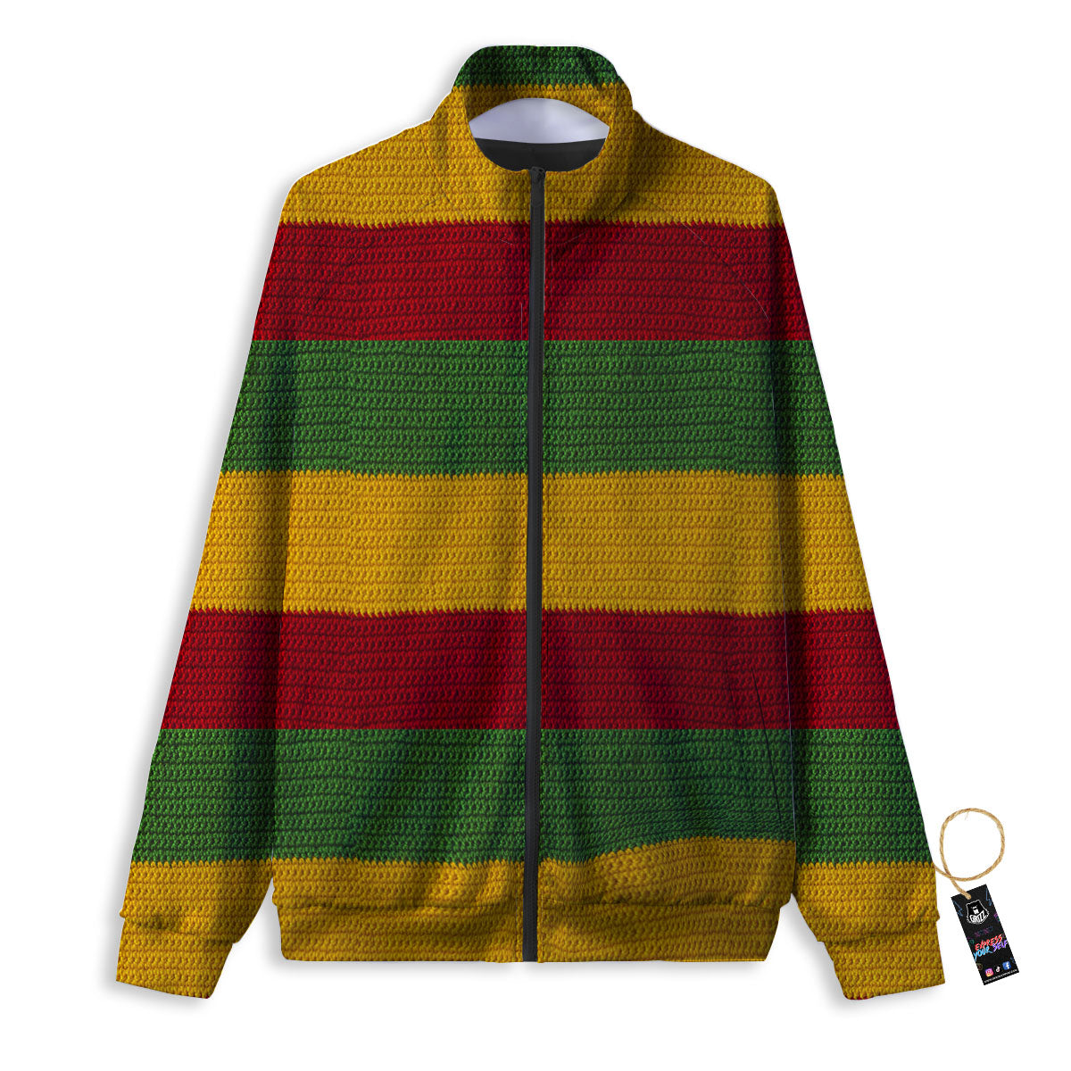 Reggae Knitted Print Pattern Track Jacket-grizzshop