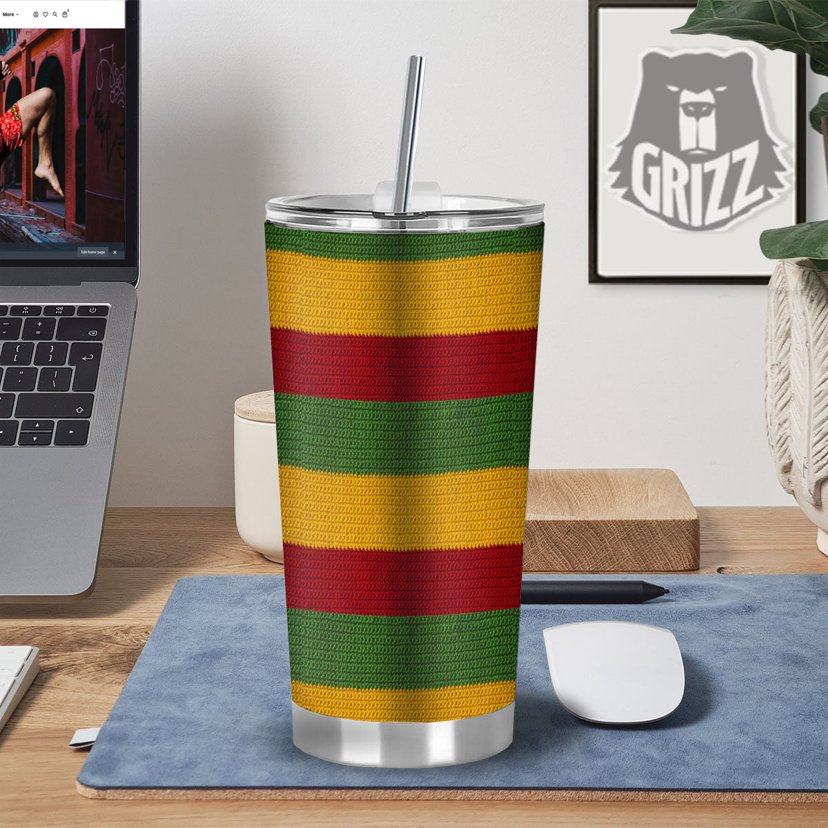 Reggae Knitted Print Pattern Tumbler-grizzshop