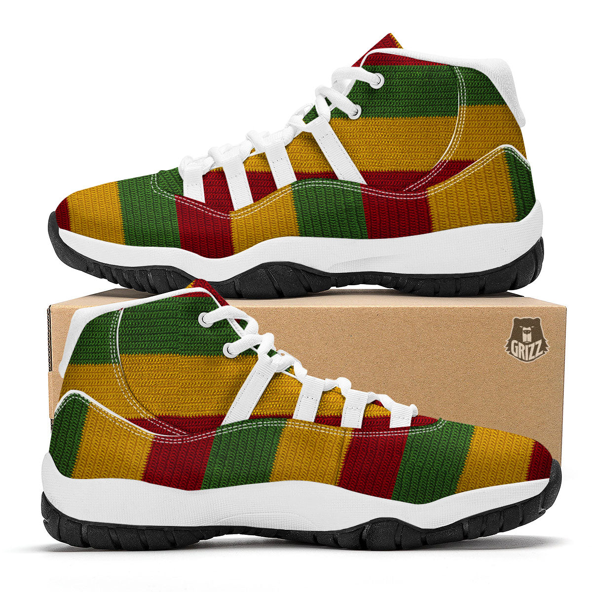 Reggae Knitted Print Pattern White Bball Shoes-grizzshop