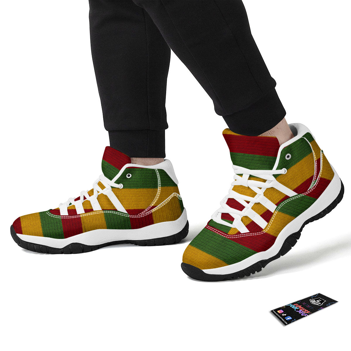 Reggae Knitted Print Pattern White Bball Shoes-grizzshop