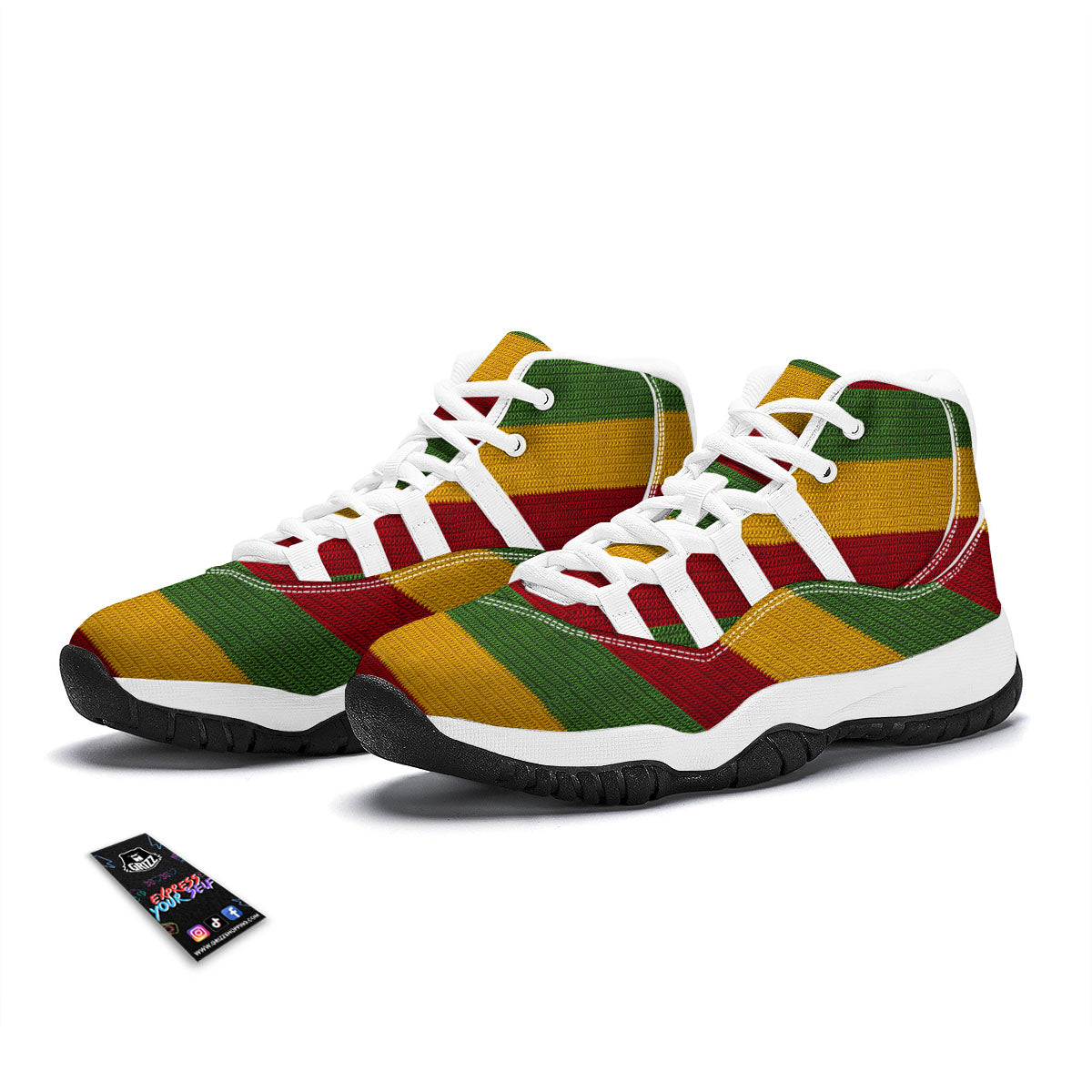 Reggae Knitted Print Pattern White Bball Shoes-grizzshop