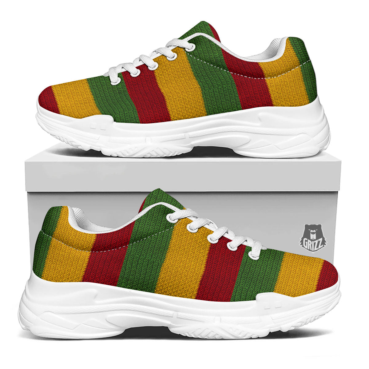 Reggae Knitted Print Pattern White Chunky Shoes-grizzshop
