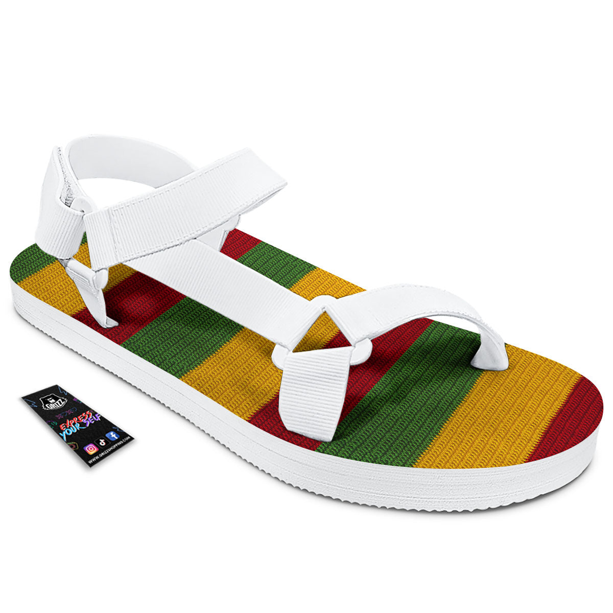 Reggae Knitted Print Pattern White Open Toe Sandals-grizzshop