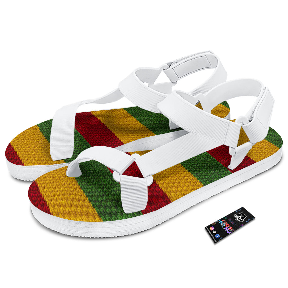Reggae Knitted Print Pattern White Open Toe Sandals-grizzshop