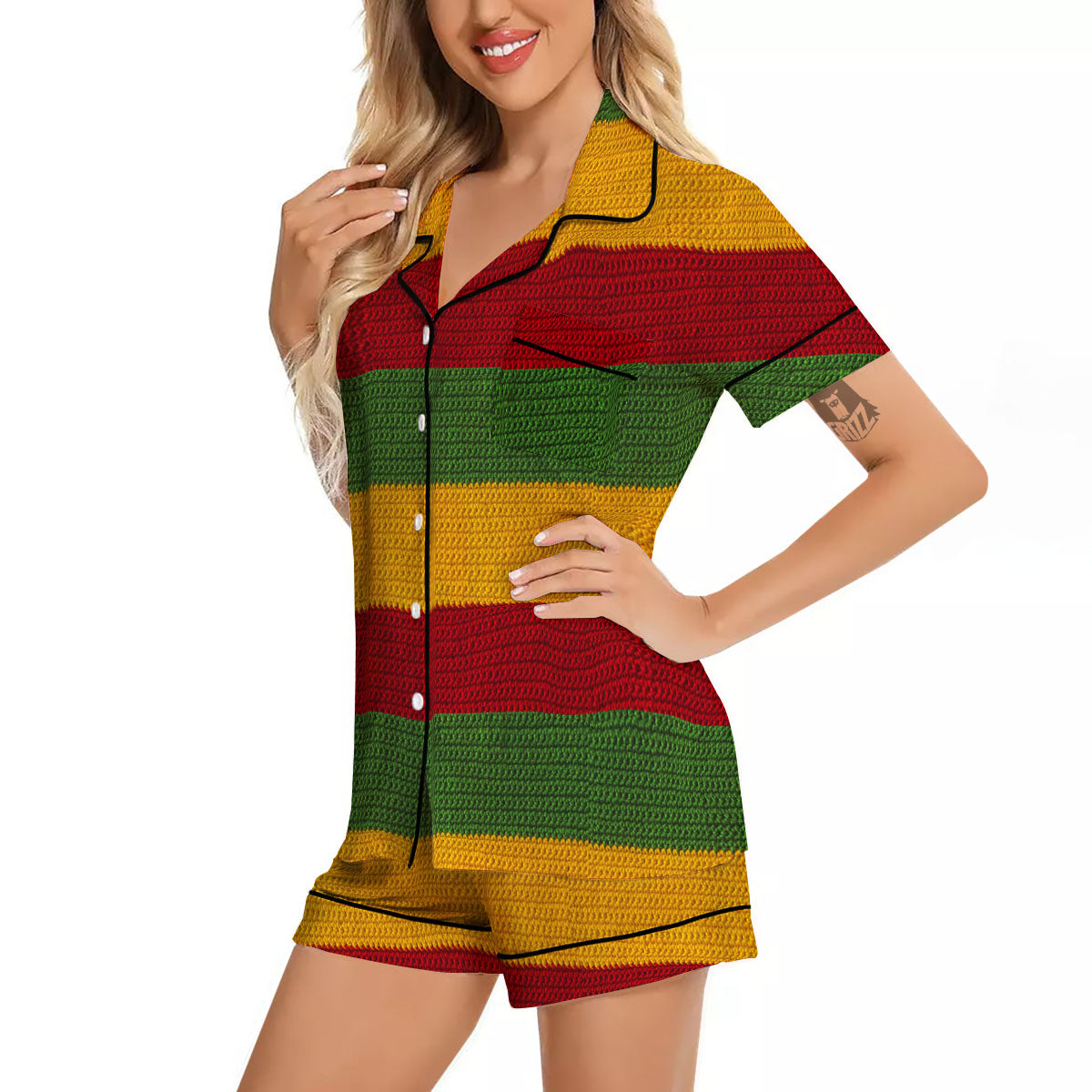 Reggae Knitted Print Pattern Women Silk Pajamas-grizzshop