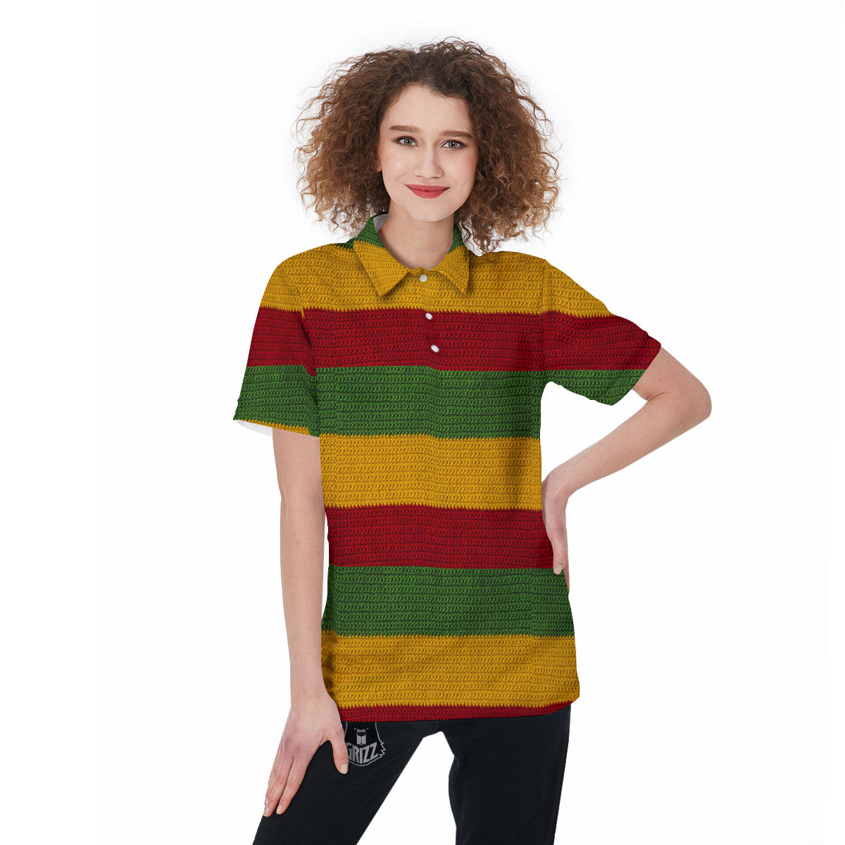 Reggae Knitted Print Pattern Women's Golf Shirts-grizzshop