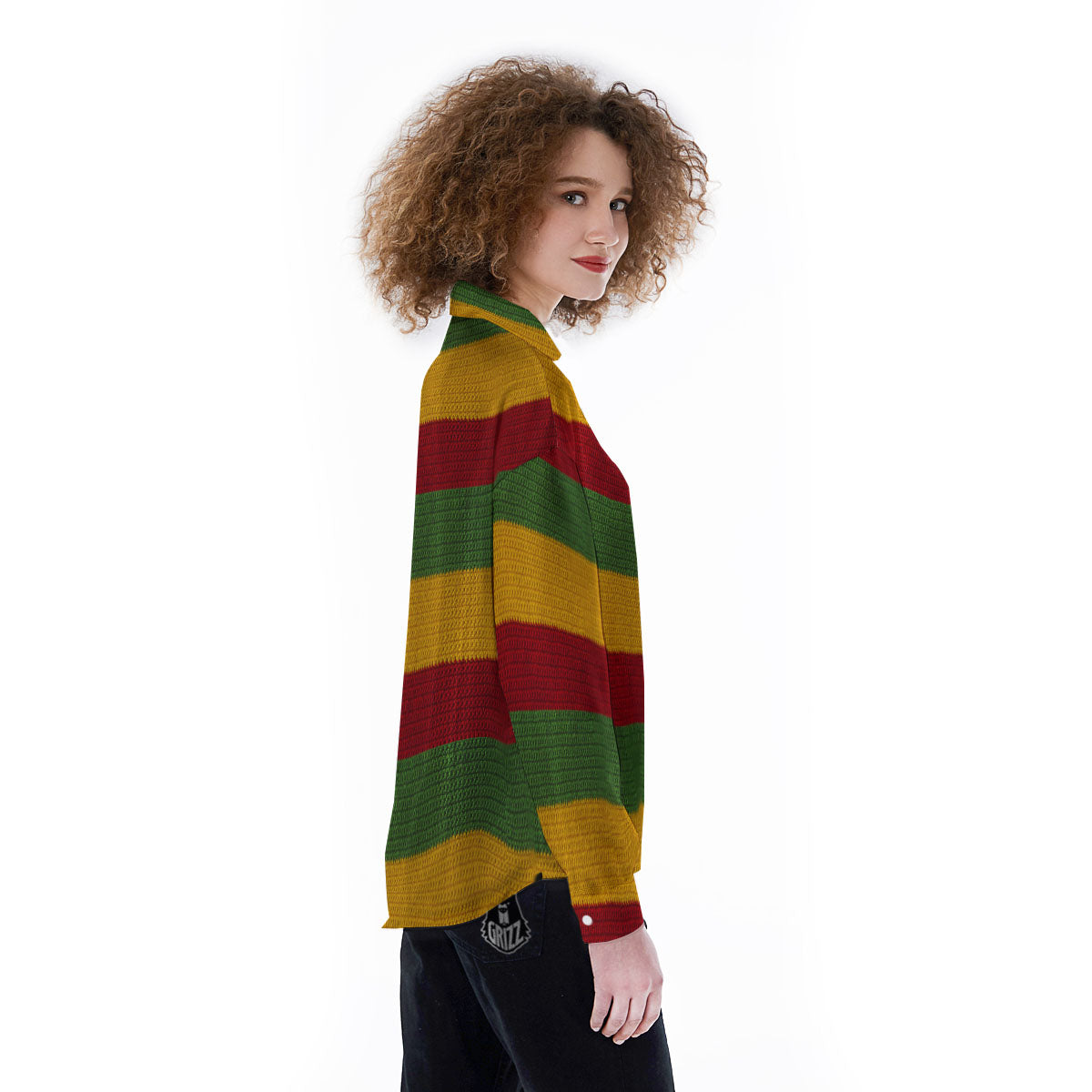 Reggae Knitted Print Pattern Women's Long Sleeve Shirts-grizzshop