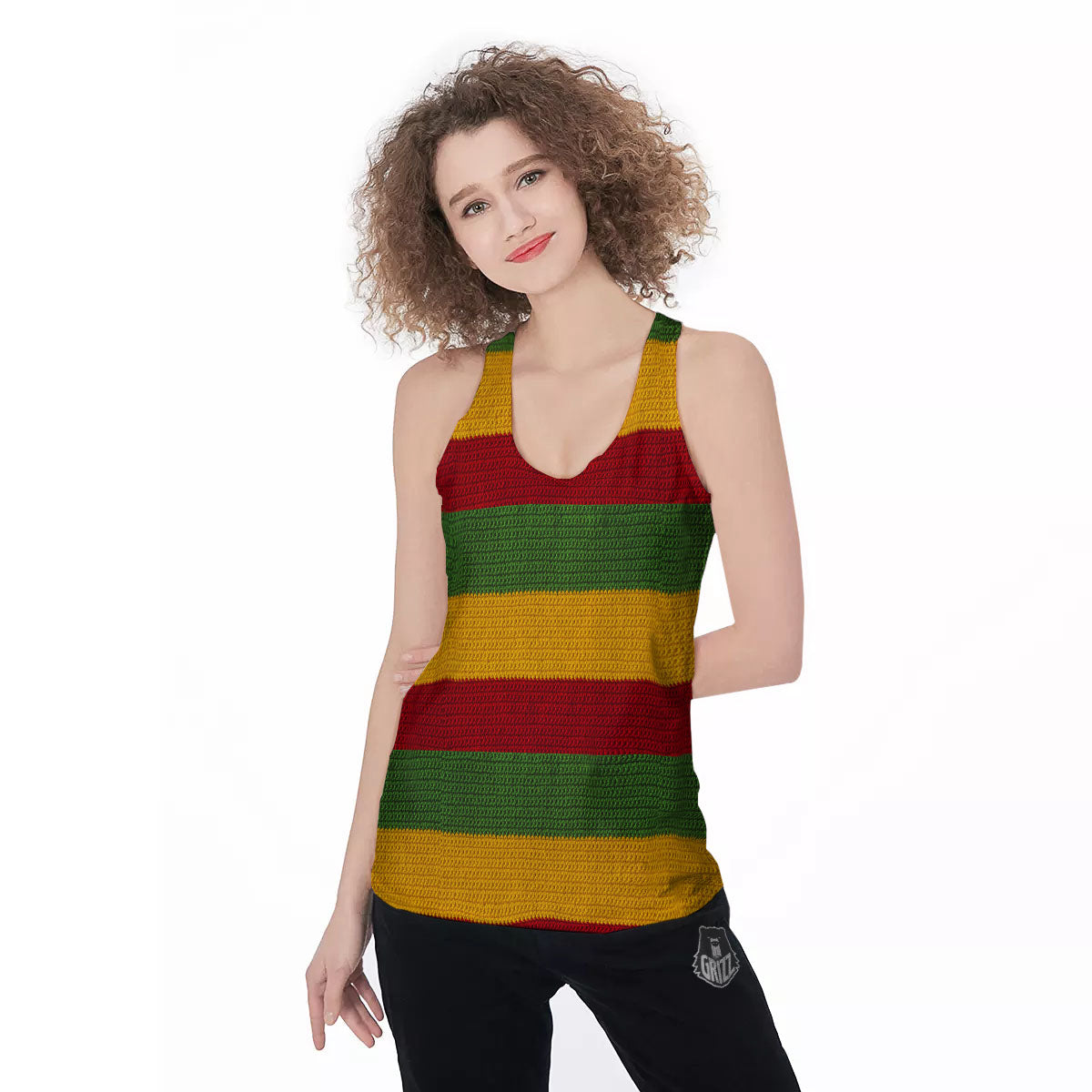 Reggae Knitted Print Pattern Women's Racerback Tank Top-grizzshop