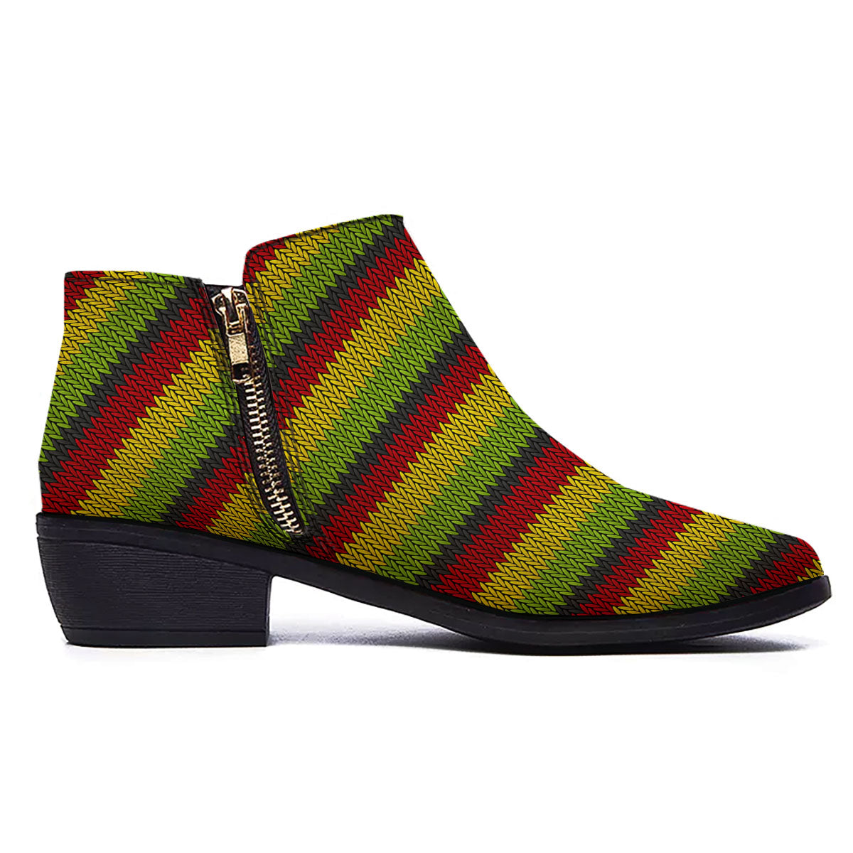 Reggae Knitted Style Print Pattern Ankle Boots-grizzshop