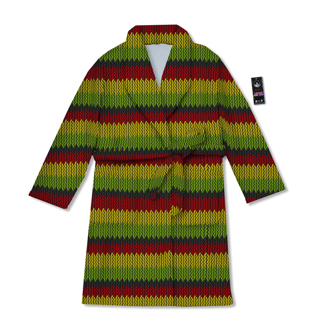 Reggae Knitted Style Print Pattern Bathrobe-grizzshop